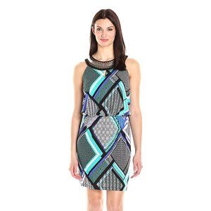Sandra Darren black-blue-turquoise halter midi dress 24W